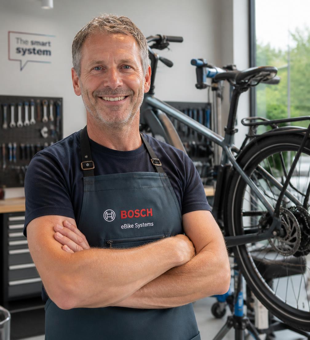 Alan, the friendly mechanic, smiling in his Harwich bicycle workshop